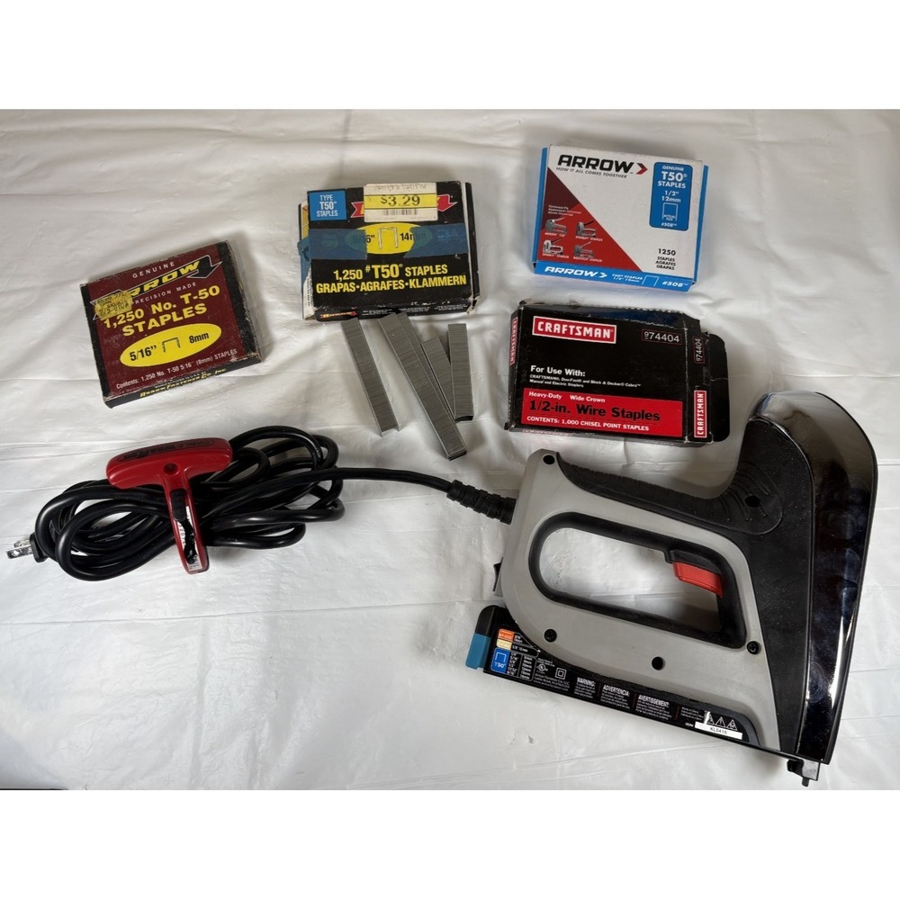 Arrow T50 Corded Electric Staple Gun w/ Case & 4 Opened Boxes of Staples TESTED‎